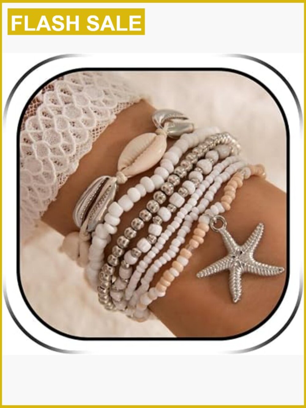 Gold Beaded Shell Starfish Bracelet Set Summer Beach Jewelry for Women